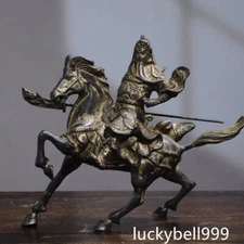 8.7" China Antique Tibetan Buddhism Temple Bronze Guan Gong rode a horse statue