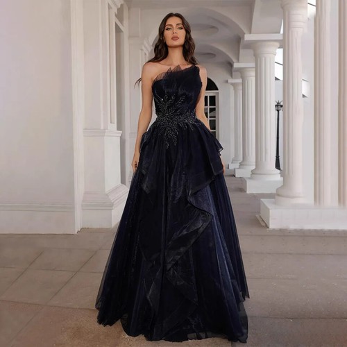 A Line Tulle Applique Halter Sleeveless Floor Length Prom Dresses LBQ3355 main image 1