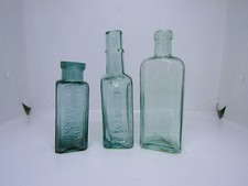 3 Antique green glass Bottles - Advertising display - Fletchers sauce Shipley