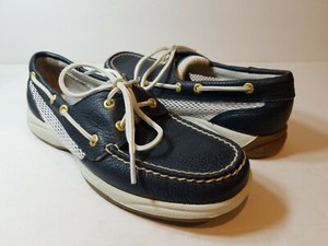 blue and white sperrys