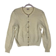 S/M Vtg Huber Women's Cream Knit Boho Granny Cottagecore Cardigan Sweater