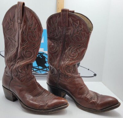 Vintage Dan Post Mens Size 9 Brown All Leather Western Cowboy Boots Stitched 