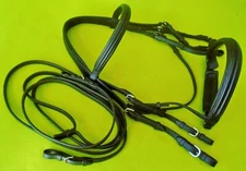 VESPUCCI Oversize Black PADDED Dressage DOUBLE BRIDLE & REINS~CRANK Noseband