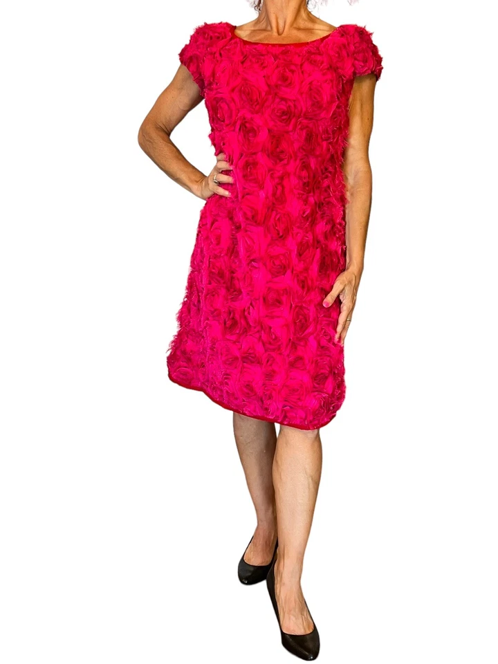 VESTIDO MUJER ROSA TARTÁN ROSA BRILLANTE ROSA ROSETÓN CÓCTEL MANGA GORRA TALLA 4 Foto 3 de 4