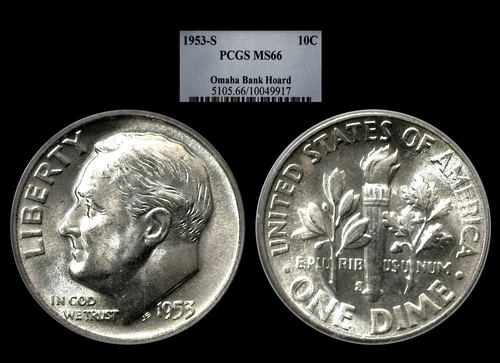 1953-S Roosevelt Dime graded MS66 by PCGS ......White!!!