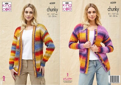 Strickanleitung Damen Grobstrickjacke Knopfleiste Strickjacken King Cole 6209