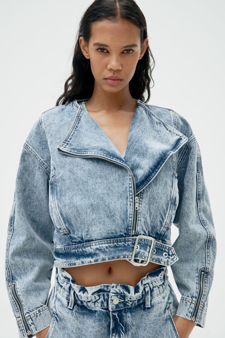NWT ZARA WASHED EFFECT DENIM JACKET LIGHT BLUE - REF 6164