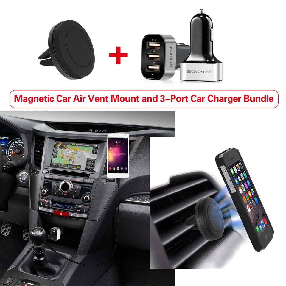 Adaptador de cargador rápido universal para automóvil 5.5A 3 USB y montaje magnético de ventilación de aire para automóvil Foto 2 de 4