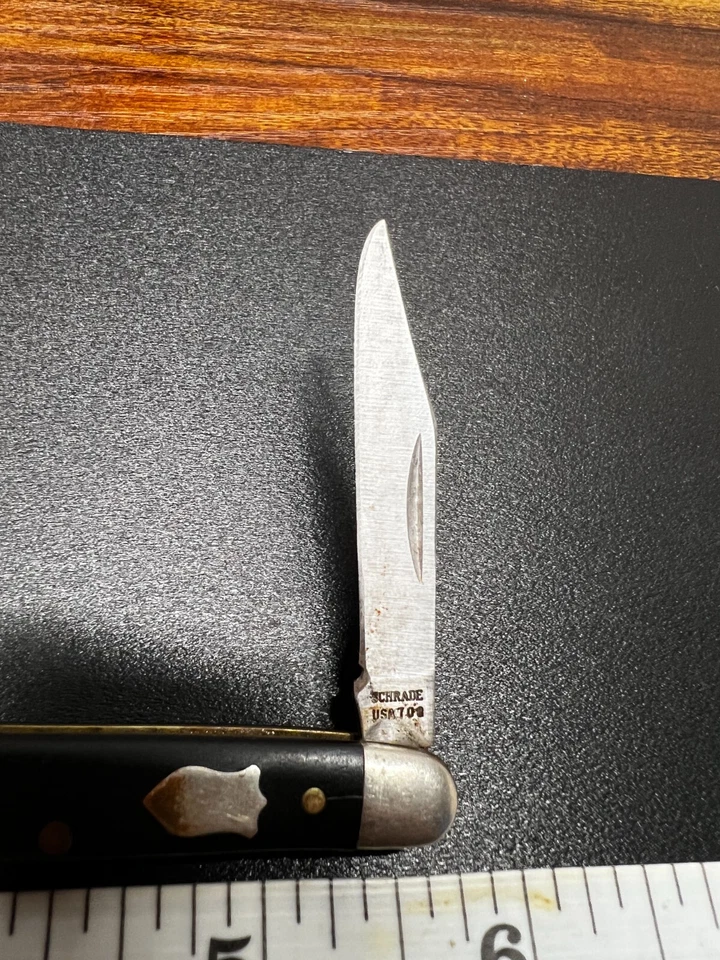 Navaja de Bolsillo Schrade EE. UU. 2 Hojas Mango Madera Años 70 De Colección Foto 2 de 4