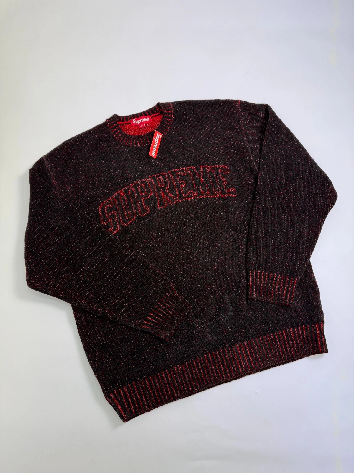 Pull à contraste logo tricoté arc suprême noir XL   NEUF AVEC ÉTIQUETTES   LIVRAISON GRATUITE