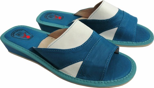 Pantolette - Hausschuhe - Latschen Gr.38 Echt LEDER Blau-Weiss (14.6.4.10) - Bild 6 von 11