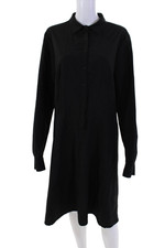 Calvin Klein Womens Long Sleeves Button Down Dress Black Wool Blend Size 14