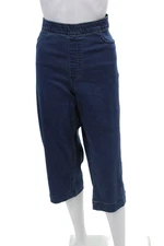 French Dressing Jeans Womens Elastic Waistband Straight Cropped Pants Blue 18