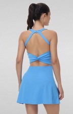 Women's Blue Tennis Golf Dress with Shorts Pockets Sleeveless Dress Medium