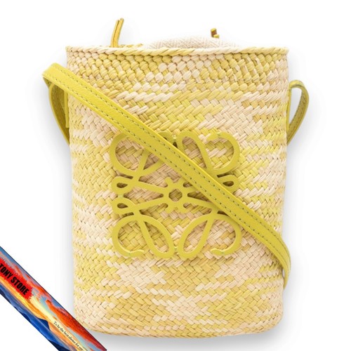 LOEWE Anagram Square Bag Raffia Leather Women's Green Crossbody Shoulder