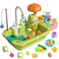 CUTE STONE Kids Play Sink with Water Running Electric Faucet and Kitchen Toys