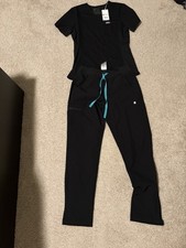 Figs Women Scrub XS Set NWT Black V-Neck Scrub Top And High Waisted Lined Pants