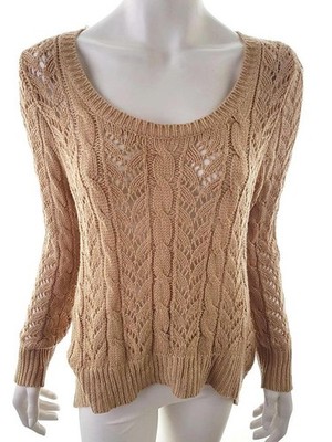 VERVE Damen Strick-Tunika Gr. L Beige Acryl 100% Langer Ärmel Einfarbig
