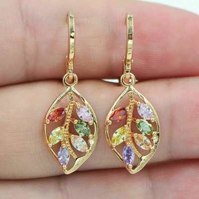 2.00Ct Marquise Cut Lab-Created Multi Color Leaf Earrings 14K Yellow Gold Plated