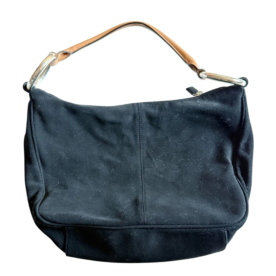 Bolso Hobo The Sequoia "París" Vegano Gamuza Plata Anillo Para Mujer Negro Hombro St Foto 2 de 4