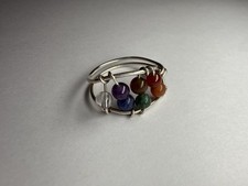 Handmade Wire Wrapped Silver Chakra Ring with Several Stones, Around US Size 7