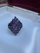 925 Silver Cluster Amethyst Cocktail Ring Size N1/2