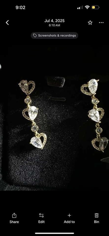 Pendientes colgantes de diamantes simulados de pera de 3 quilates enchapados en oro amarillo de 14 k Foto 3 de 4