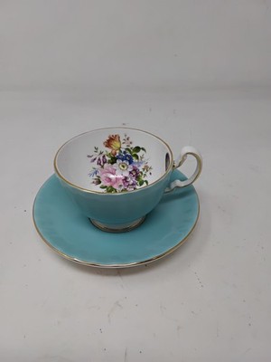 Vintage Aynsley Garden Cottage Türkis Teetasse & Untertasse
