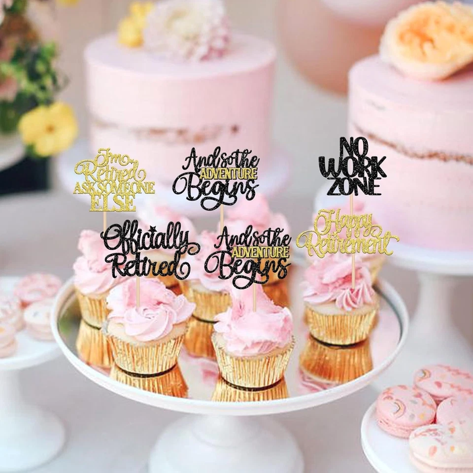 30 adornos para cupcakes brillantes de alta calidad para celebraciones de jubilación y despedida Foto 4 de 4