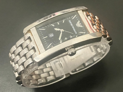 Emporio Armani AR0115 Quartz All Stainless Men's Watch Black Dial Calendar