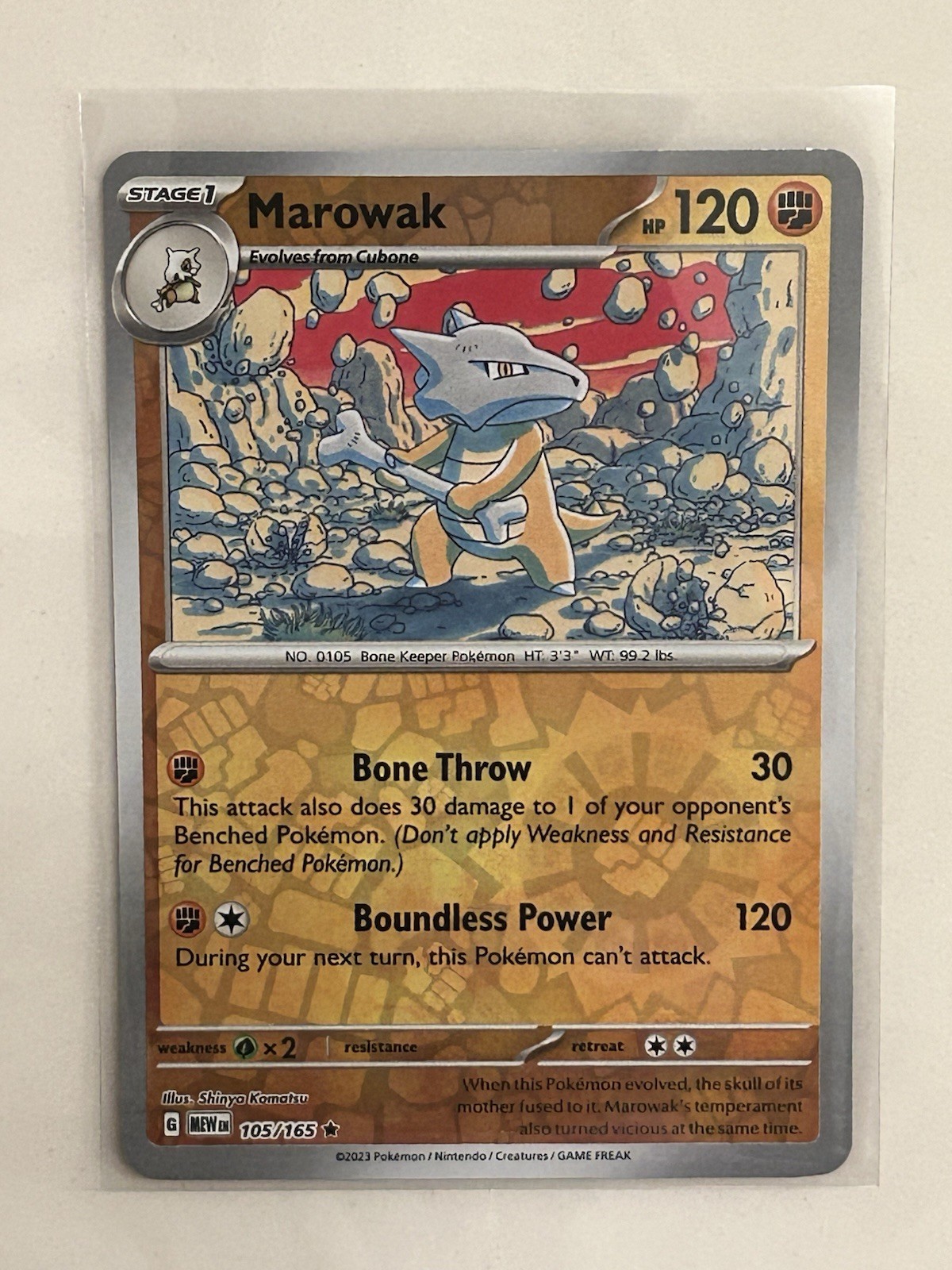 Pokemon TCG Marowak Reverse Holo Card NM 105/165 Scarlet & Violet 151