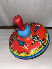 Vintage Tin Litho Spinning Top Toy Astronaut And Spaceship Theme 1960  s