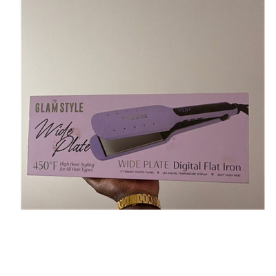 GLAM STYLE 2in Wide Ceramic Flat Iron Straightener Digital Display 450°F Purple