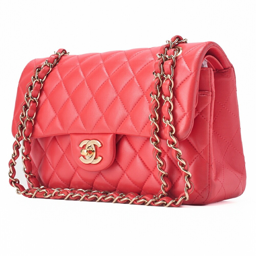 CHANEL Matelasse Double Flap Medium Lambskin Shoulder Bag 23cm Rose Pink
