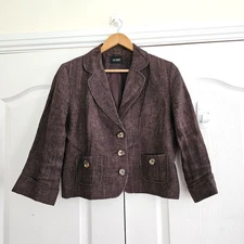 Hobbs 100% Linen Jacket Womens Size 16 Brown Smart Tailored Occasional Work