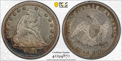 1862 Seated Liberty Quarter PCGS AU50