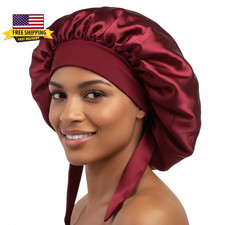 Satin Bonnet for Sleeping Women Curly Hair Large Silk Bonnet with Tie Band Satin
