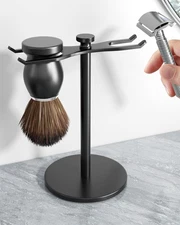 pickpiff Safety Razor Stand With Brush Holder, Black Heavy Duty Metal 
