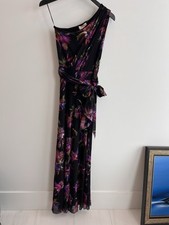 Fuzzi Floral Print One Shoulder Jumpsuit Tie Waist Size S - Black Purple Green