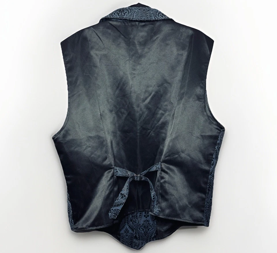 Vatpave Men XXL Brocade Vest Button Point Blue Black Floral Victorian Steampunk - Image 2 of 4