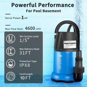 FOTING Q9003 Sump Pump Submersible 4600 GPH 1HP Clean Dirty Portable Water Pump