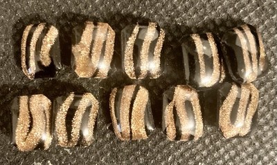 Germany 1950's Black Glass With Goldstone Streaks 10mm Cabochons Lot of 10