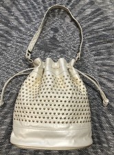 Vintage White Genuine Leather Made In USA Gold Accent Crossbody Purse
