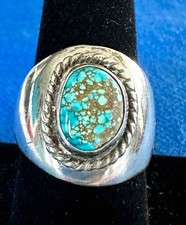 Southwest Style Navajo Design Wide Sterling Silver  Turquoise Ring 8.75