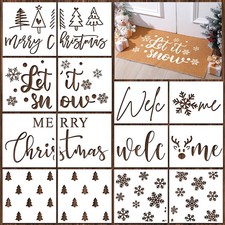 14 PCS Winter Christmas Stencils Reusable Doormat Wood Sign Painting Decor