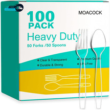100 Count Plastic Silverware Heavy Weight Plastic Forks Spoons Disposable