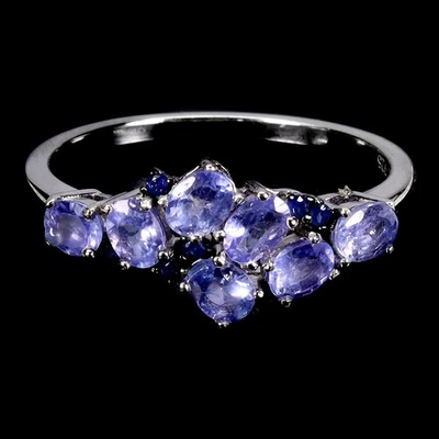 925 Sterling Silber Ring Oval Tansanit 4x3mm Saphir Diamant Schliff Größe 7 - Bild 1 von 4