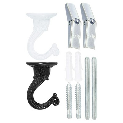 2.2'' x 1.5'' Ceiling Hook, 2pcs Orchid Swag Hooks with Hardware, White Black
