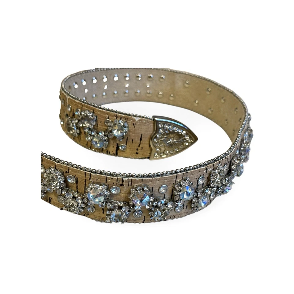 Cinturón de cuero tostado tachonado con estrás Nocona para mujer 1 1/2 N3494637 talla M plateado Foto 2 de 4