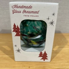 Zorza Hand Blown Art Glass Witch Ball Orb 3" Ornament Sun Catcher Green Poland